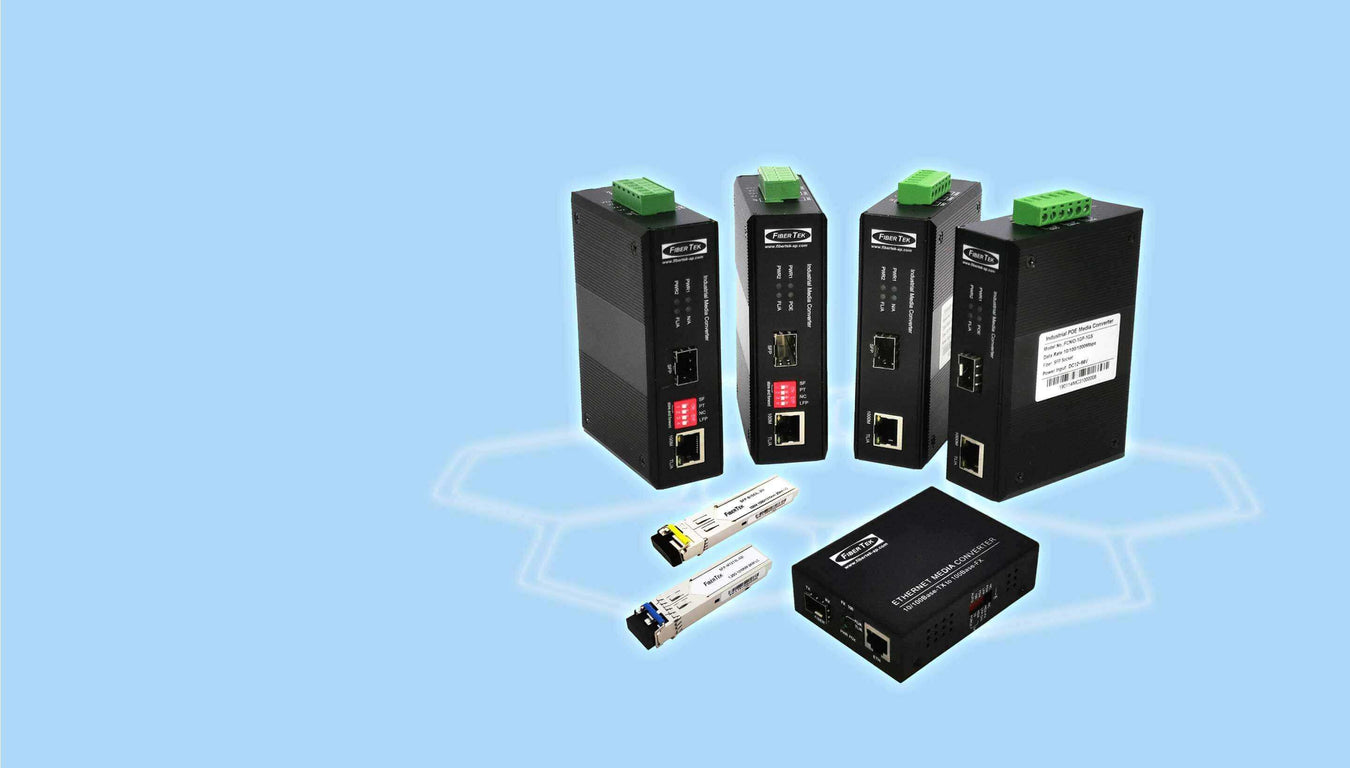 Group of Ethernet Media Converters and SFP Transceivers