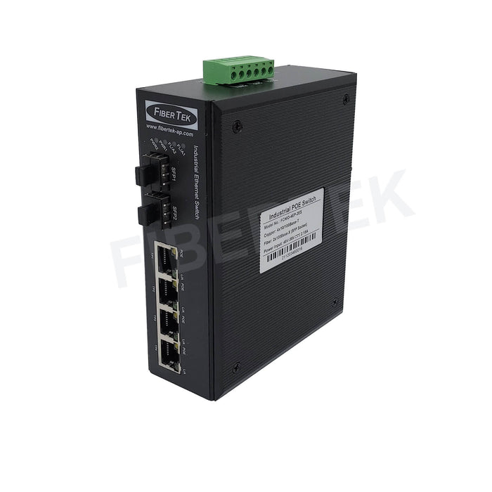 Left side view of FCNID-4EP-2ES Industrial PoE Fast Ethernet Converter