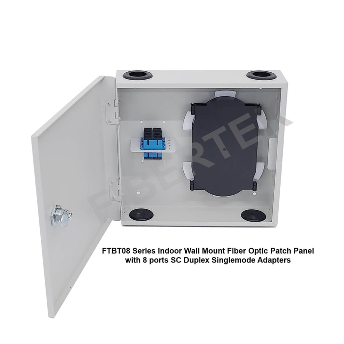 FTBT08 Series Indoor Wall Mount Panel with 8 ports  SC Duplex Singlemode Adapters