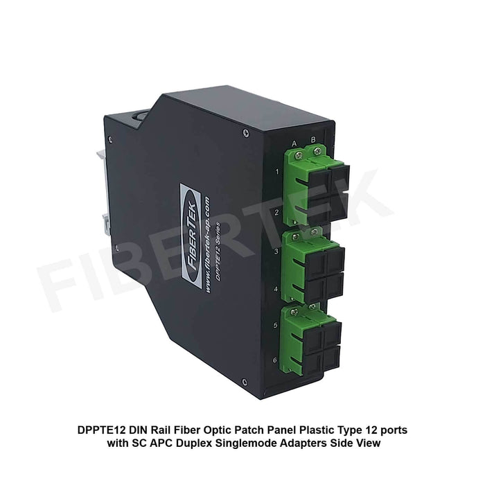 DIN Rail Fiber Optic Patch Panel Plastic Type DPPTE12 Series with 12 ports SC APC Duplex Singlemode Adapters Side View 