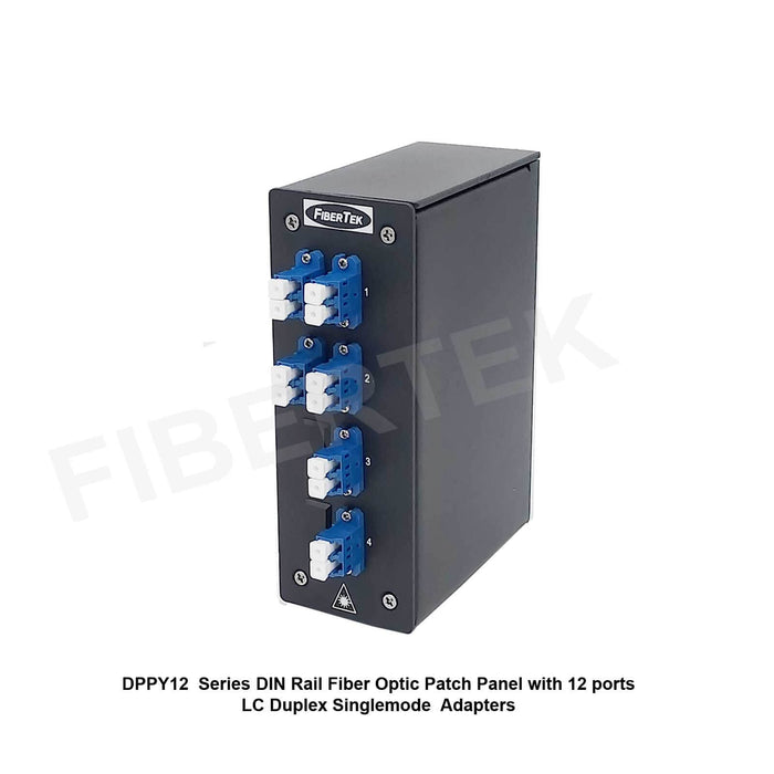 Side view of DIN Rail Fiber Optic Patch Panel DPPY12 with 12 ports LC Duplex Singlemode Adapters