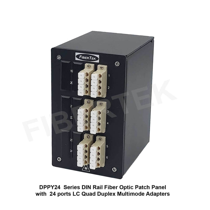 Side View of DPPY24 BK Series DIN Rail Patch Panel with 24 ports LC Quad Duplex Multimode Adapters