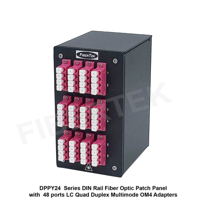 Side View of DPPY24 BK Series DIN Rail Patch Panel with 48 ports LC Quad Duplex Multimode OM4 Adapters