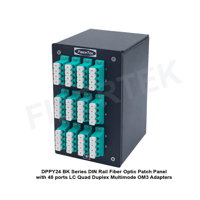 Side View of DPPY24 BK Series DIN Rail Patch Panel with 48 ports LC Quad Duplex Multimode OM3 Adapters