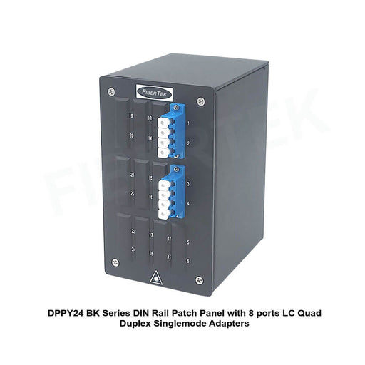 Side View of DPPY24 BK Series DIN Rail Patch Panel with 8 ports LC Quad Duplex Singlemode Adapters