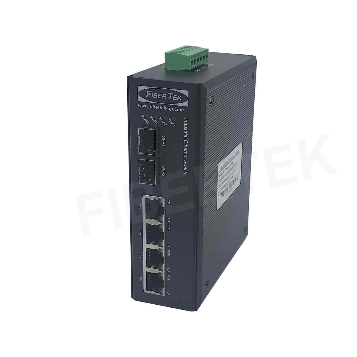 Industrial PoE Gigabit Ethernet Converter with 4 RJ45 ports and 2 SFP slots  FCNID-4GP-2GS — FiberTek Fiber Shop