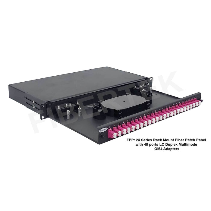 FPP124 series rack mount fiber patch panel with 48 ports LC Duplex Multimode OM4 Adapters