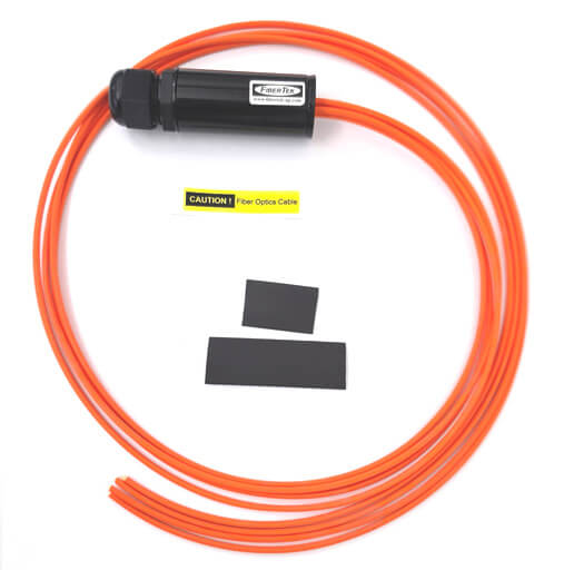 Accessories of FiberTek FBK Series Fiber Optic Breakout kit with orange colour furcation tubes and heat shrink tubes
