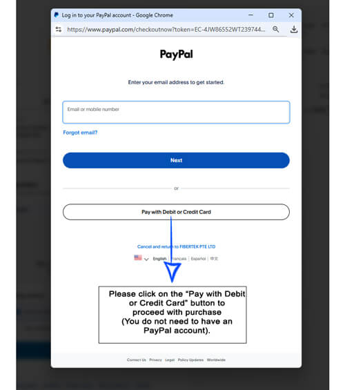 Pay with Debit or Credit Card button