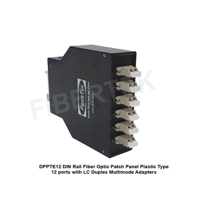 DPPTE12 DIN Rail Fiber Optic Patch Panel Plastic Type 12 ports with LC Duplex Multimode Adapters Side View