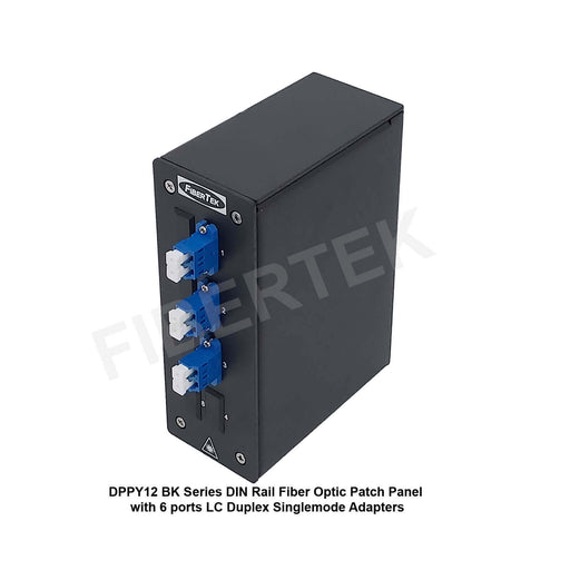 Side view of DIN Rail Fiber Optic Patch Panel DPPY12 with 6 ports LC Duplex Singlemode Adapters