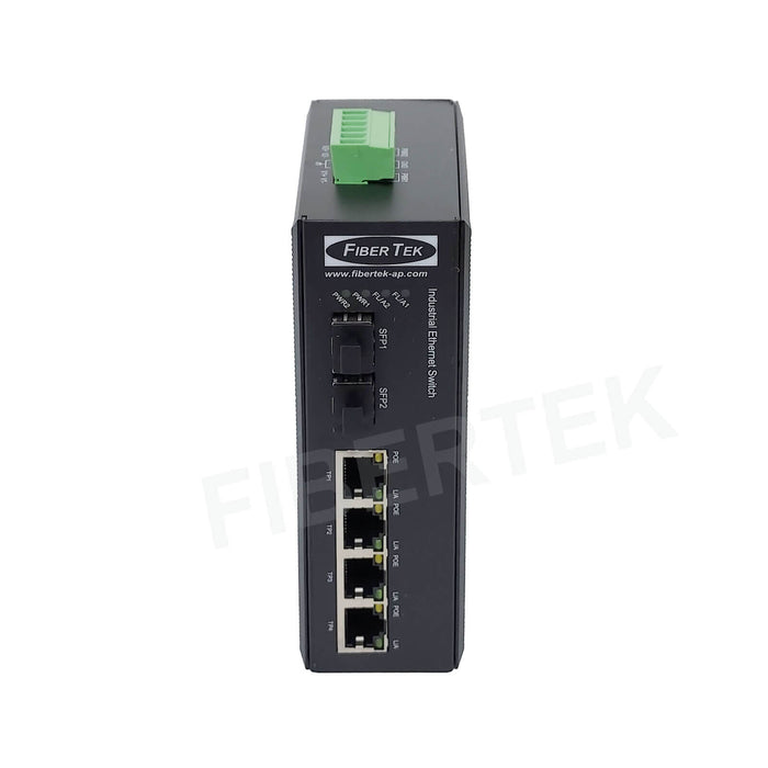 Front panel view of FCNID-4EP-2ES Industrial PoE Fast Ethernet Converter