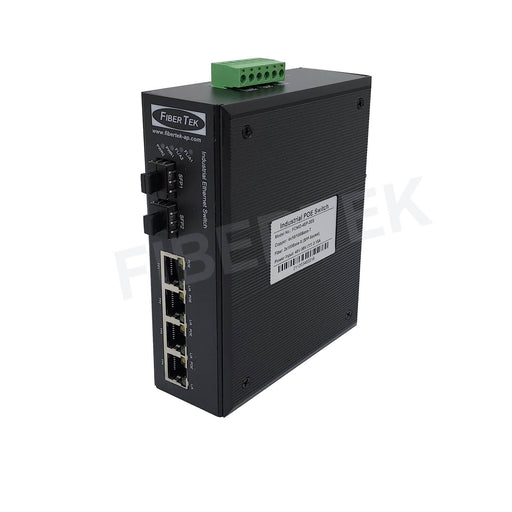 Left side view of FCNID-4EP-2ES Industrial PoE Fast Ethernet Converter