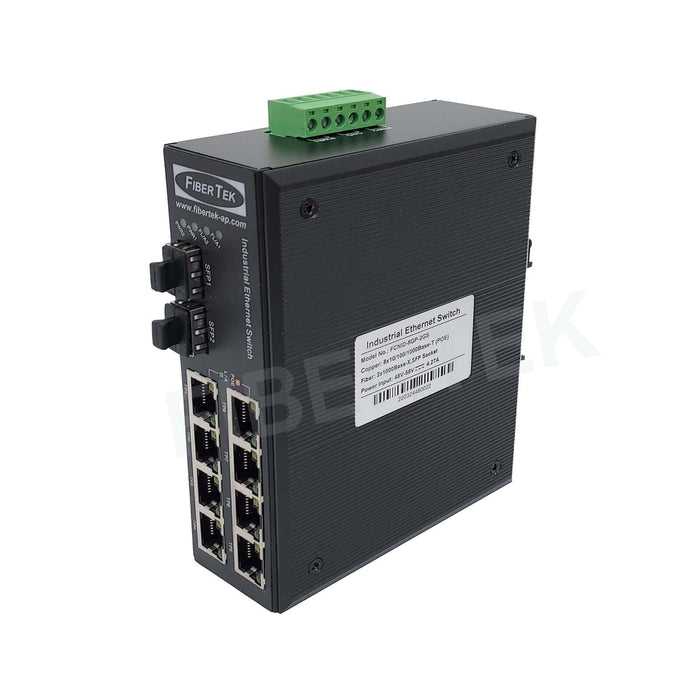 Industrial Gigabit PoE Ethernet Converter FCNID-8GP-2GS Left Side View
