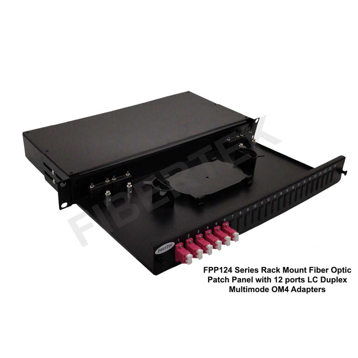 FPP124 series rack mount fiber patch panel with 12 ports LC Duplex Multimode OM4 Adapters