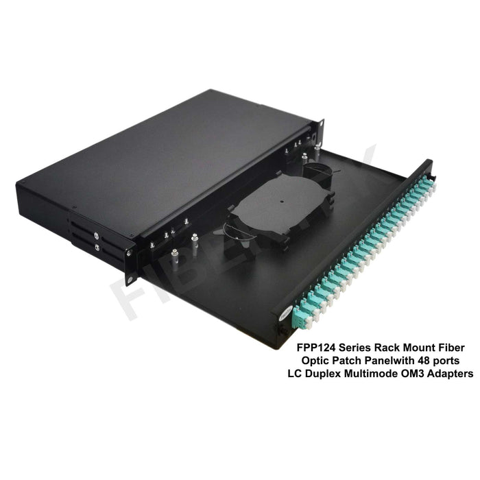 FPP124 series rack mount fiber patch panel with 48 ports LC duplex multimode OM3 adapters