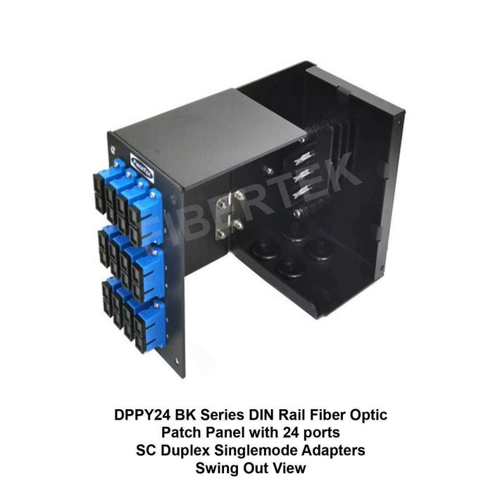 Swing out view of DPPY24 BK Series with 24 ports SC Duplex Singlemode Adapters