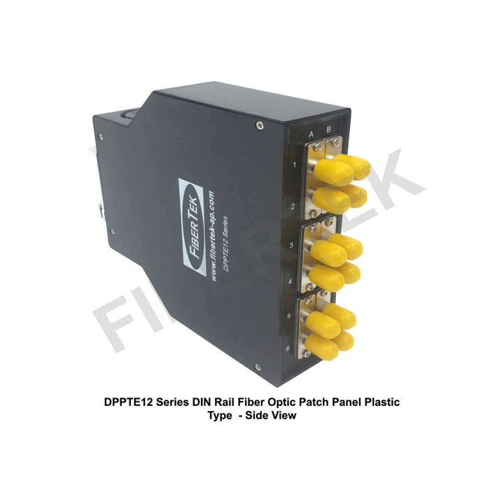 DPPTE12 Series DIN Rail Fiber Optic Patch Panel with ST Duplex Singlemode Adapters Side View