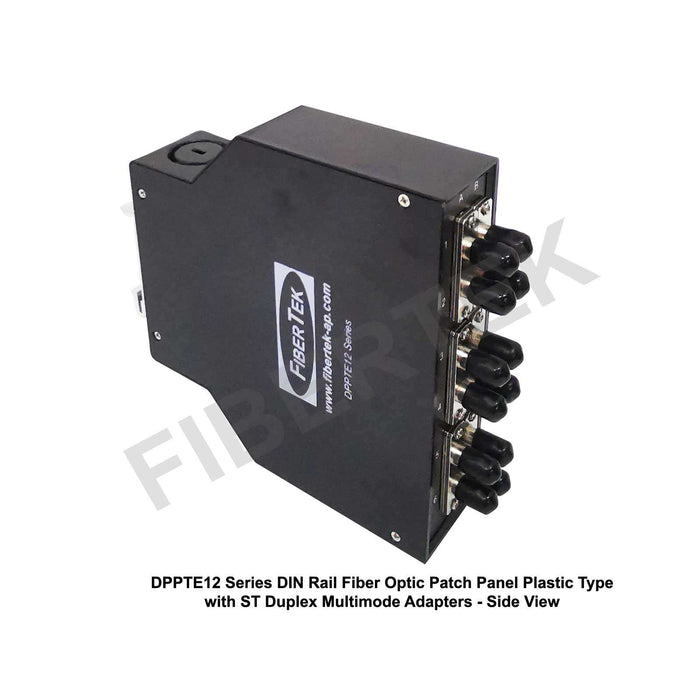 DPPTE12 Series DIN Rail Fiber Optic Patch Panel with ST Duplex  Multimode Adapters Side View