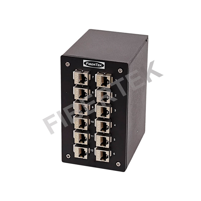 Side View of DPPY24-12-S6A(BK) STP CAT 6A DIN Rail Ethernet Copper Patch Panel 
