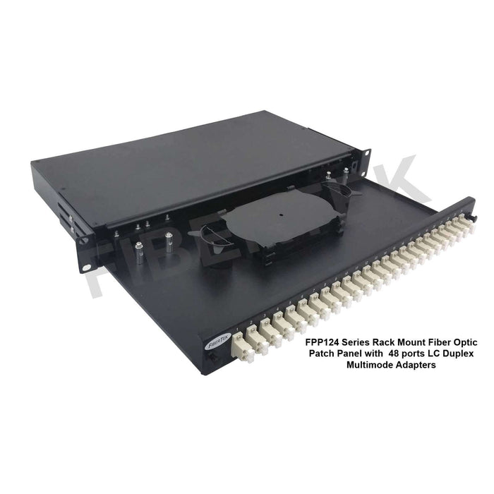 FPP124 series rack mount fiber patch panel with 48 ports LC duplex multimode adapters