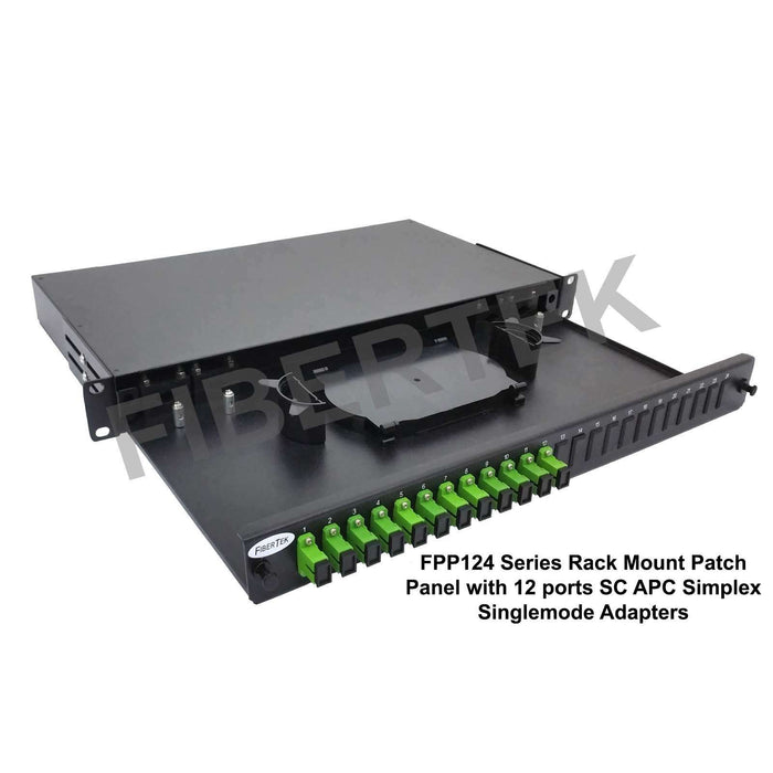 FPP124 series rack mount patch panel with 12 ports SC APC Simplex Singlemode Adapters
